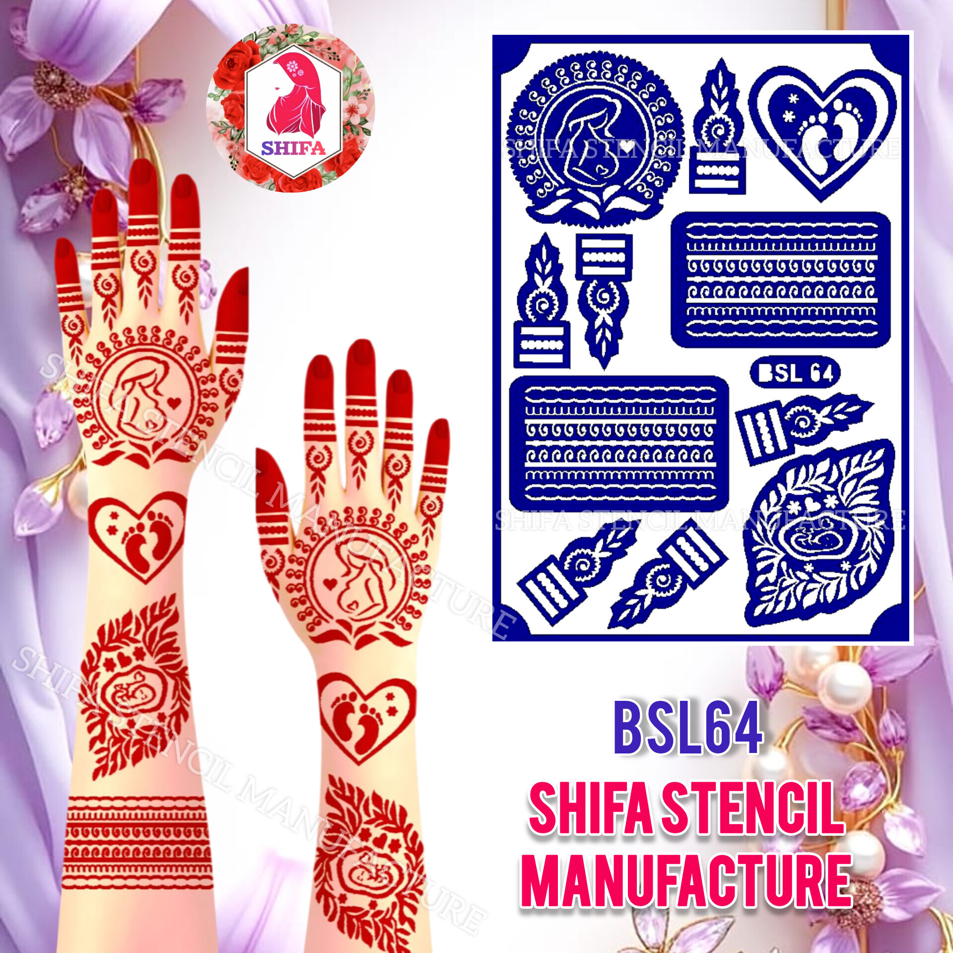BSL 64 Baby Bump Themed Design Sticker Overview  Henna Stencil - Shifa Stencil